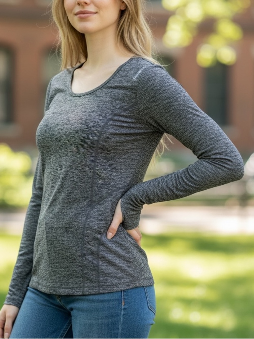 Reebok Women’s Long-Sleeve Heather Gray Performance Tee